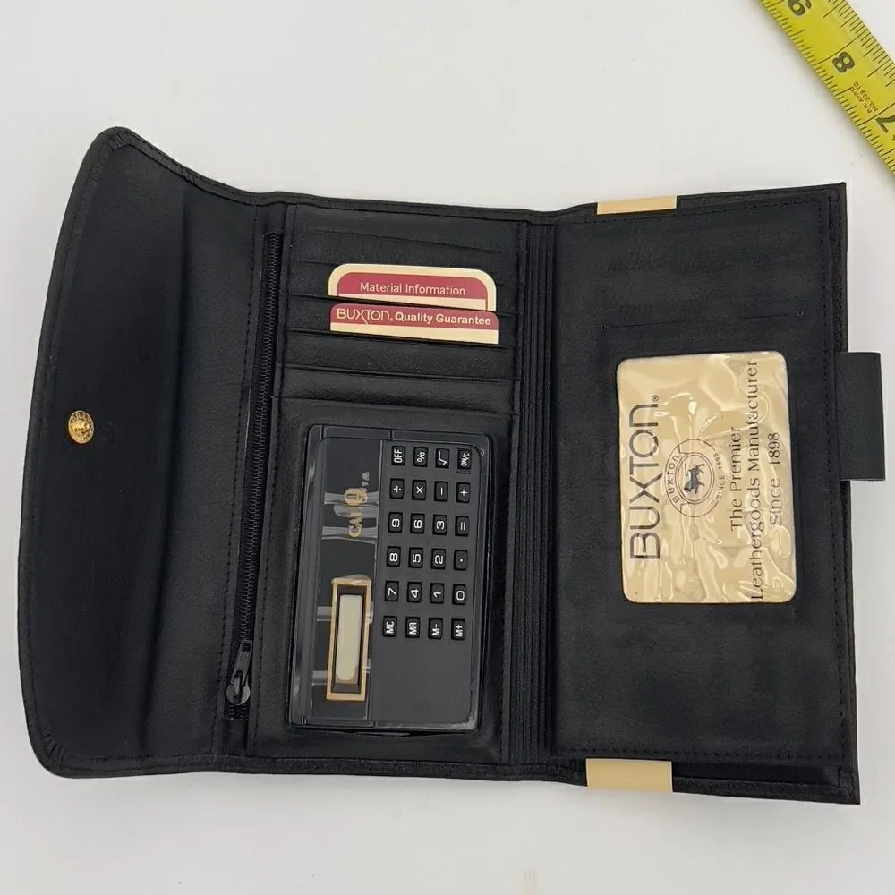 New with Defect BUXTON CAL Q CLUTCH Wallet Tri-Fold Genuine Leather Black Wallet